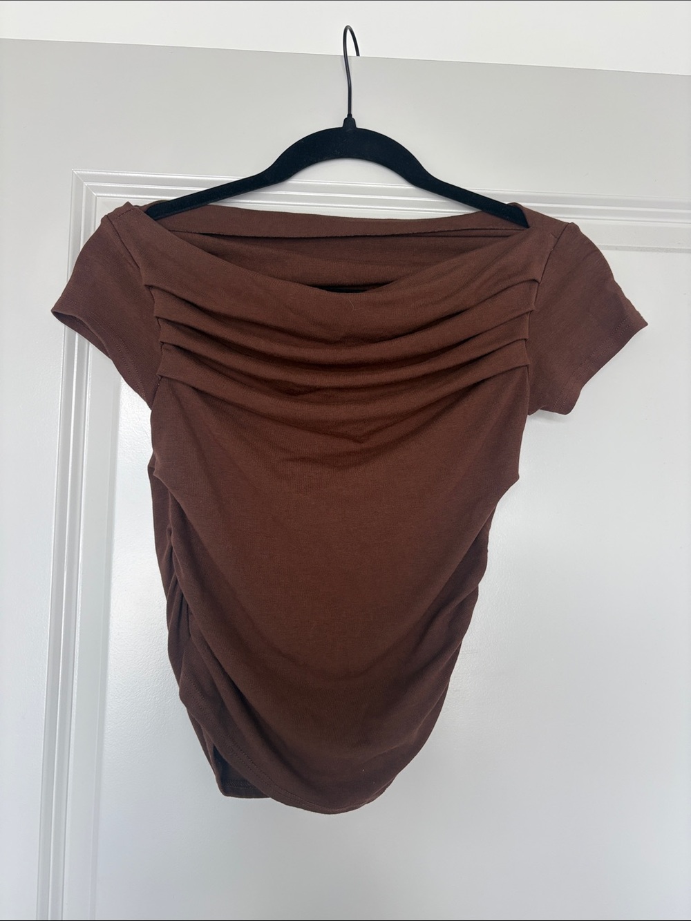 Brown Ruched Women's Top - Classic Short Sleeve
